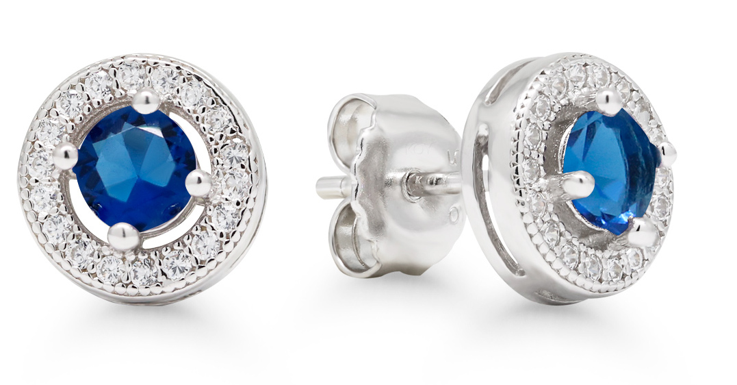 Silverörhängen Halo klar zirkon blå-klar E-3368Zsin