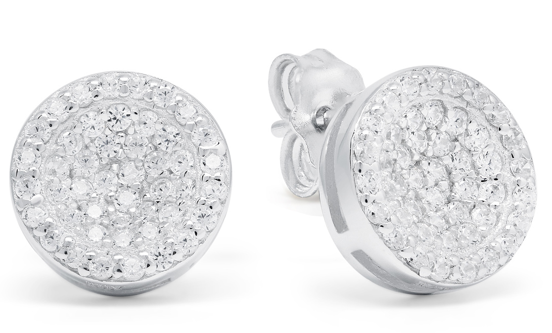 Silverörhängen rund platta klar zirkon E-3533Z