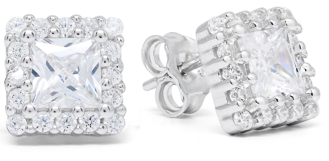 Silverörhängen fyrkantig halo klar zirkon E-3794Z