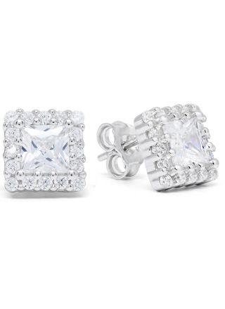 Silverörhängen fyrkantig halo klar zirkon E-3794Z