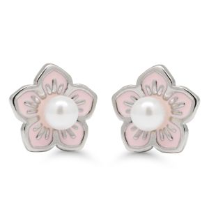 Silverörhängen blomma pärla ljusröd emalj E-4332pink main product photo