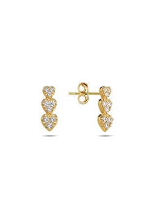 Lykken Hearts guldpläterade triple heart silverhjärtörhängen med zirkoniastenar
