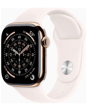 Apple Watch Series 11 GPS + Cellular 42mm Gold Titanium Case with Light Blush Sport Band MF8X4QN/A