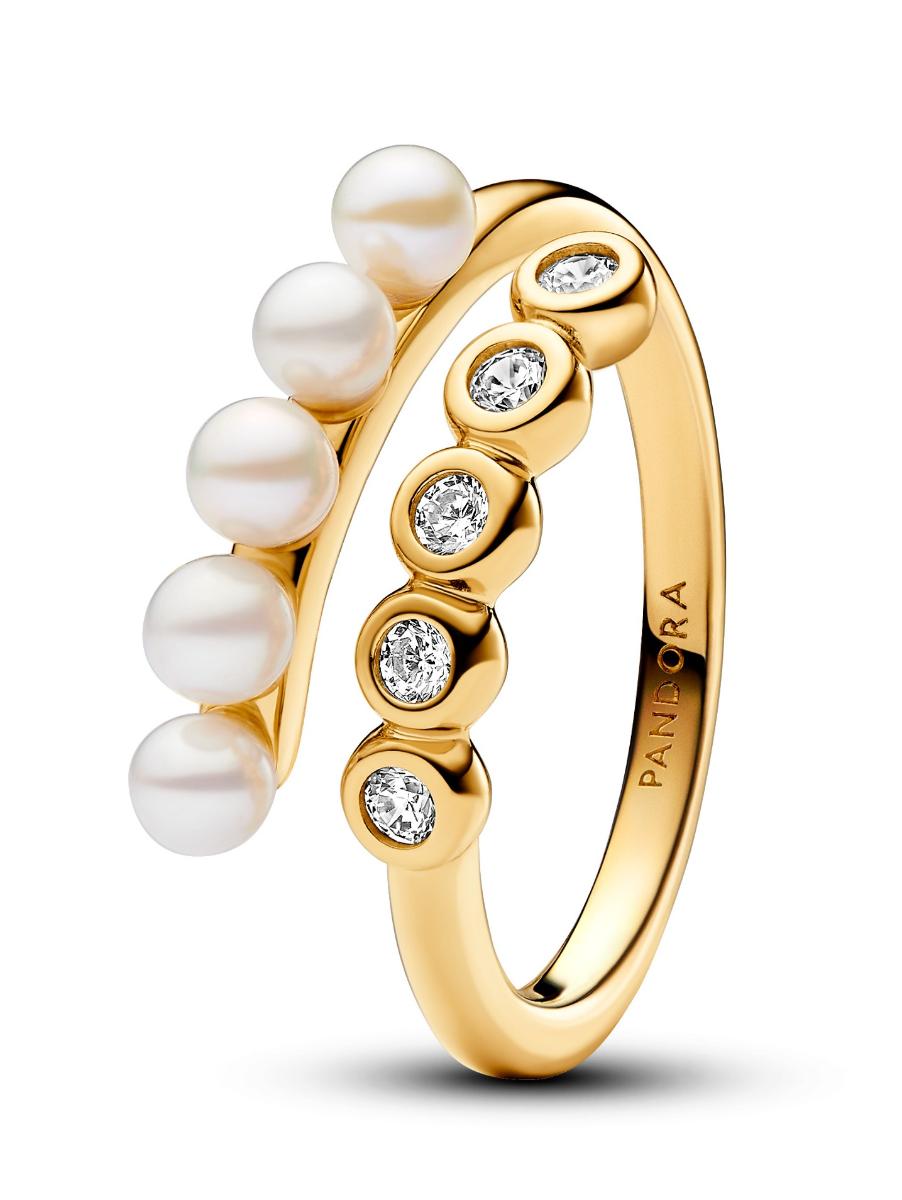 Pandora Timeless 14k gold-plated bypass pave pärlring 163146C01