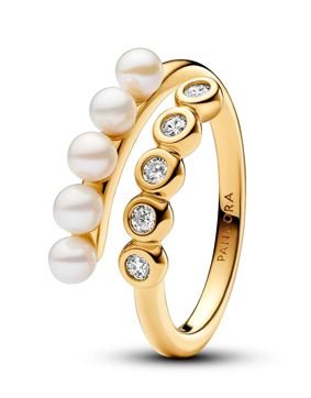 Pandora Timeless 14k gold-plated bypass pave pärlring 163146C01