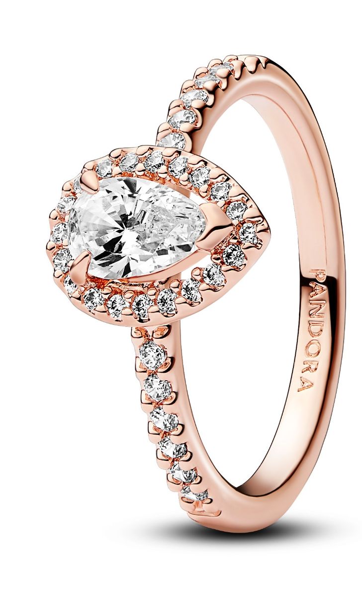 Pandora Timeless Stackable Sparkling Pear Halo 14k Rose gold-plated ring 182835C01