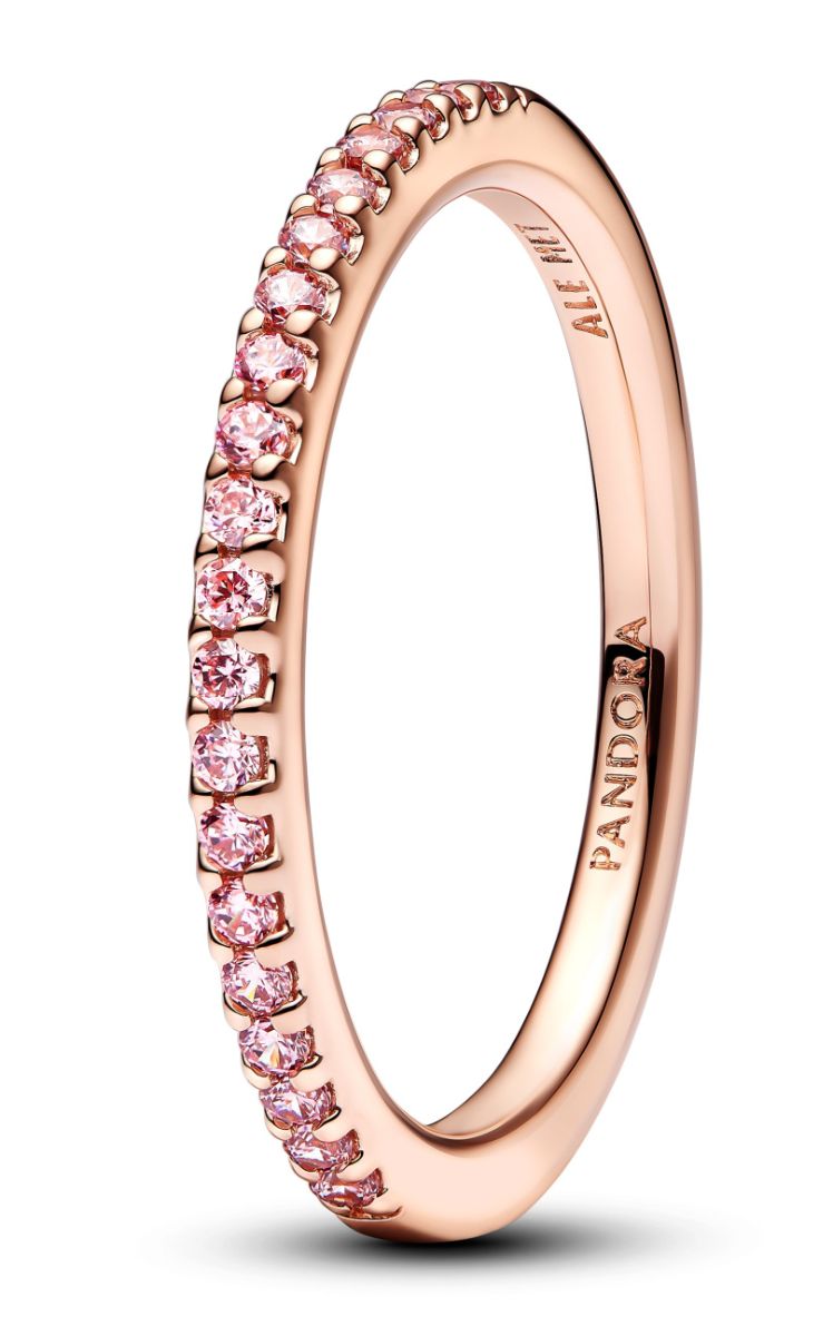 Pandora Moments 14k rose gold plated ring pink cz 182999C01-60