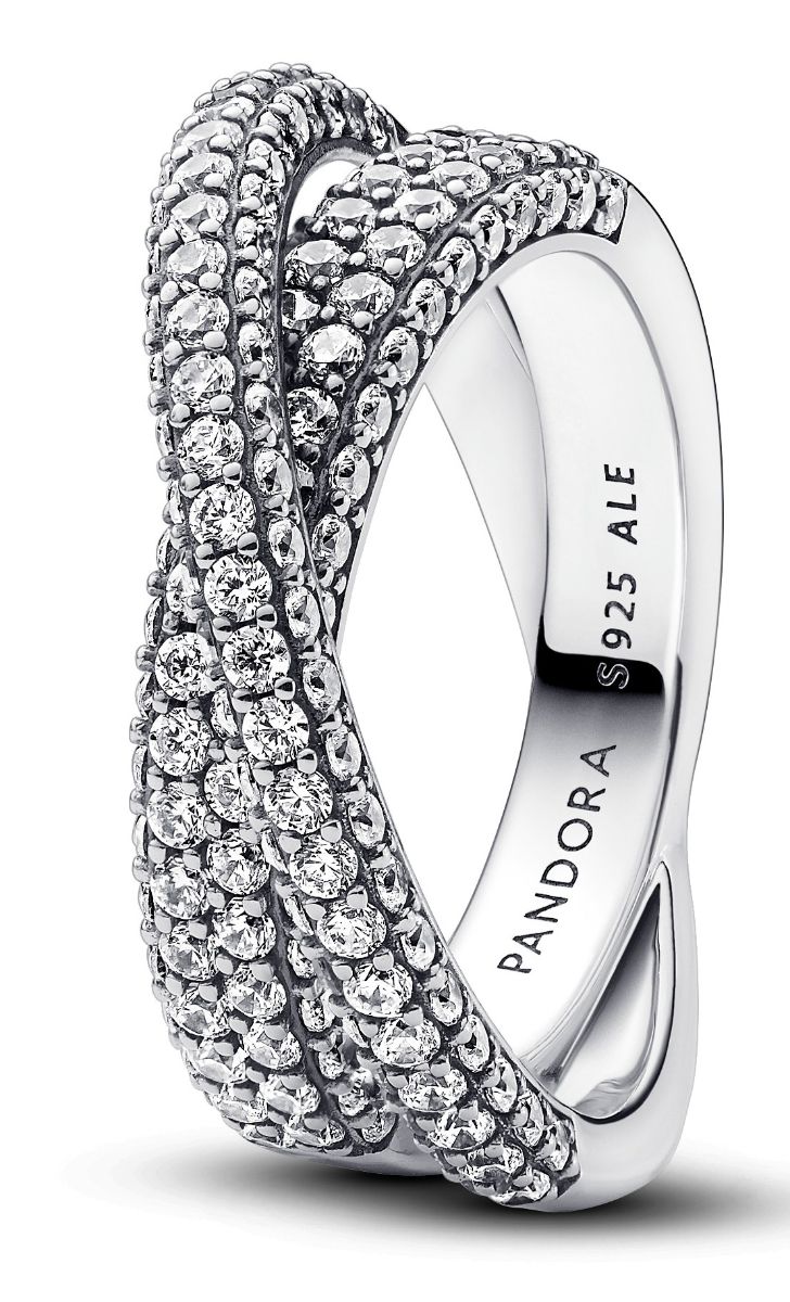 Pandora Timeless Non-stackable Pave Crossover Dual Band Sterling silver ring 193022C01