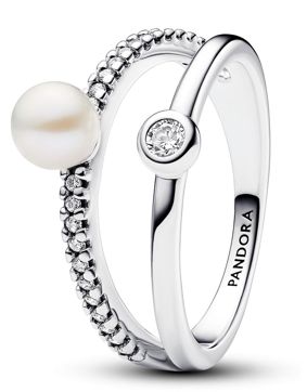 Pandora Timeless sterling silver double band pave pärlring 193147C01