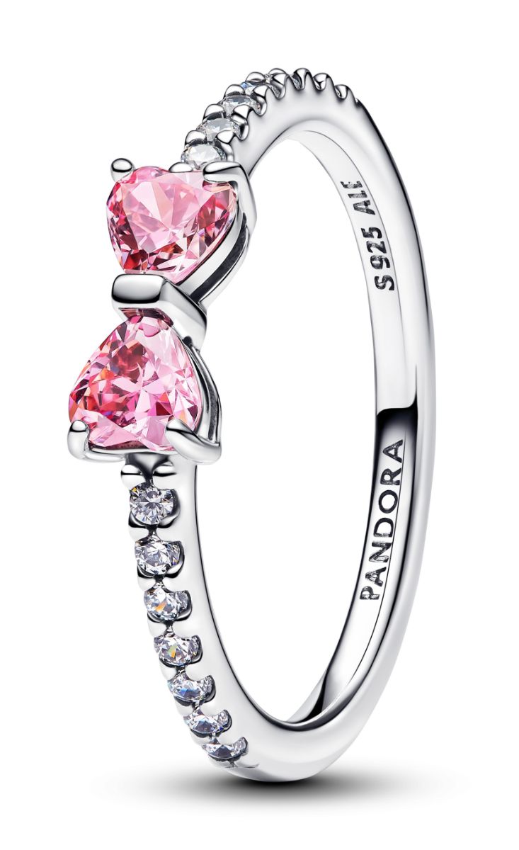 Pandora Timeless Bow silver ring pink  cz 193510C01