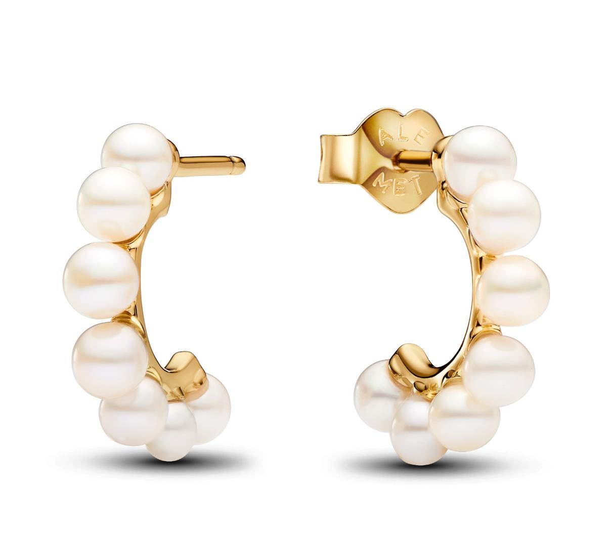 Pandora Timeless 14k gold-plated pärl creol hoops 263179C01