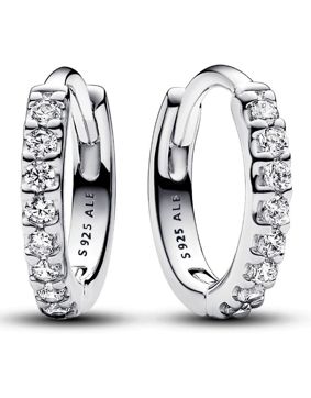Pandora Timeless Sparkling Huggie Sterling silver, Clear cubic zircoa hoops 293015C01