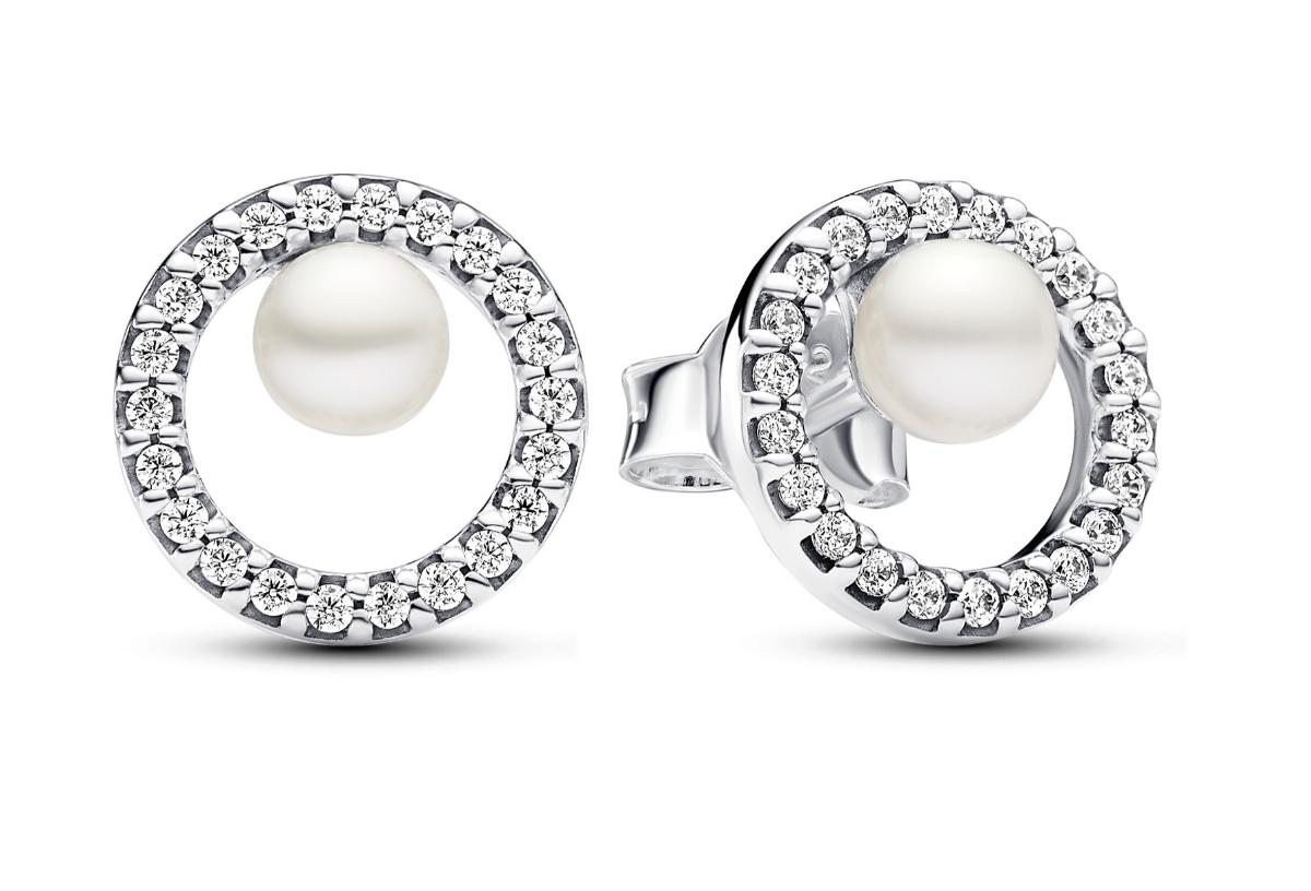 Pandora Timeless Sterling Silver Pave Halo pärlörhängen 293154C01