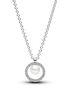 Pandora Timeless Pearl & pave collier Sterling silver halsband 393165C01-45