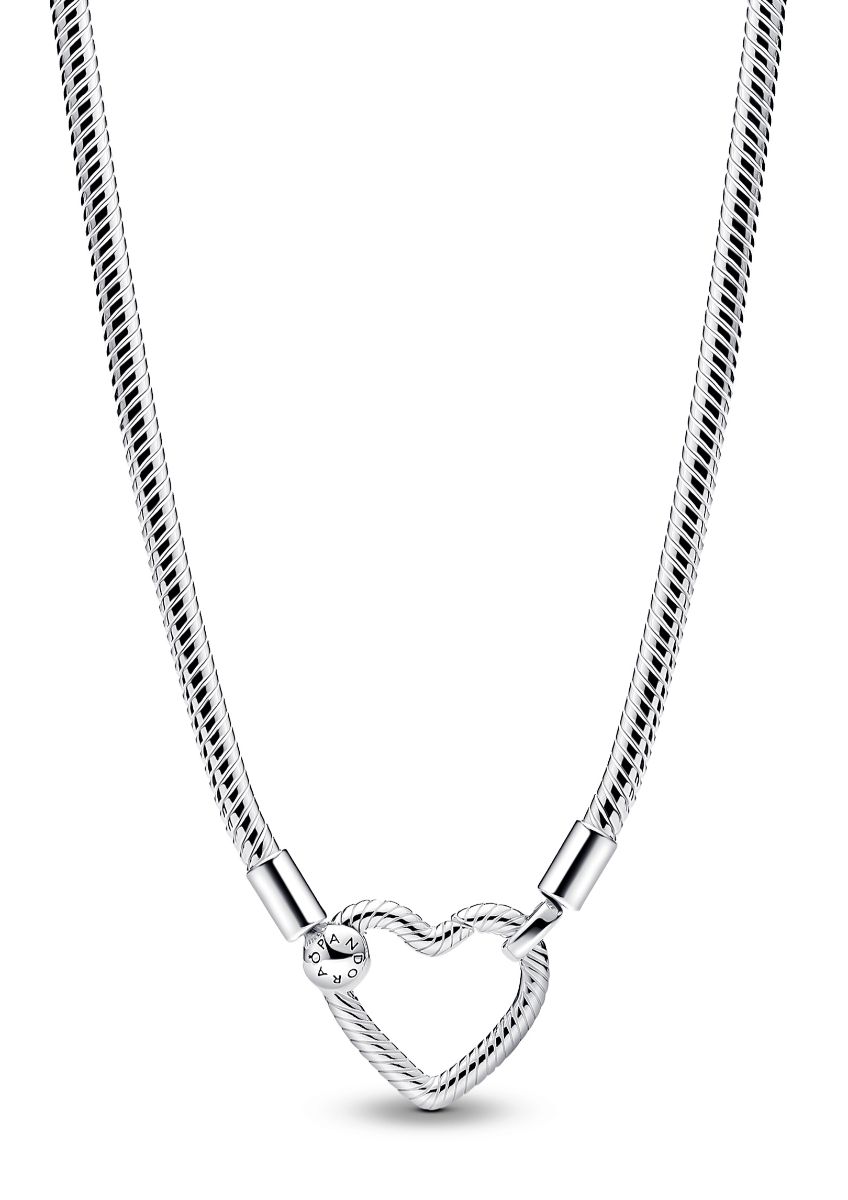 Pandora Moments Snake chain sterling silver halsband with heart clasp 393377C00-45
