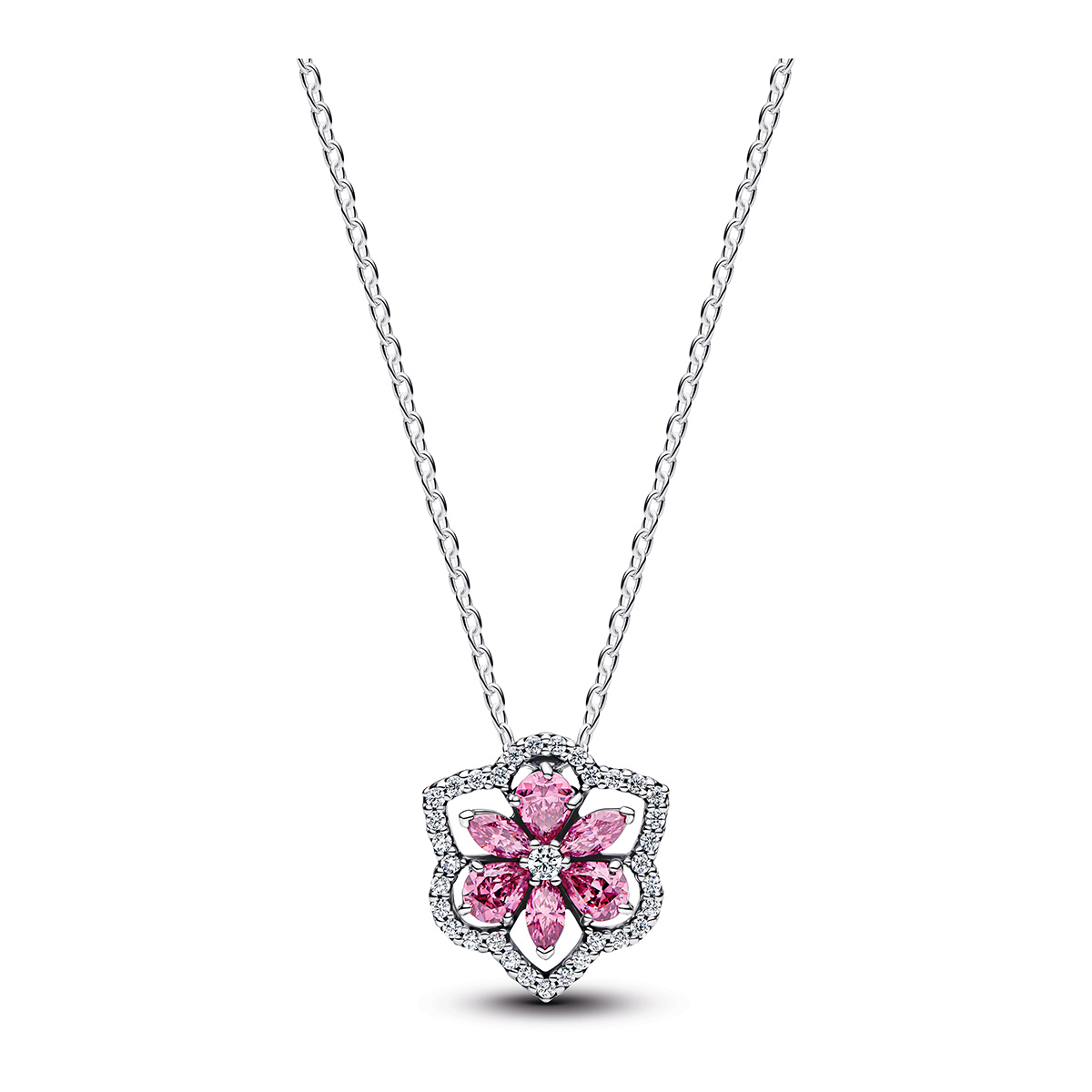 Pandora Timeless halsband i silver med rosa blomma 394576C01-45