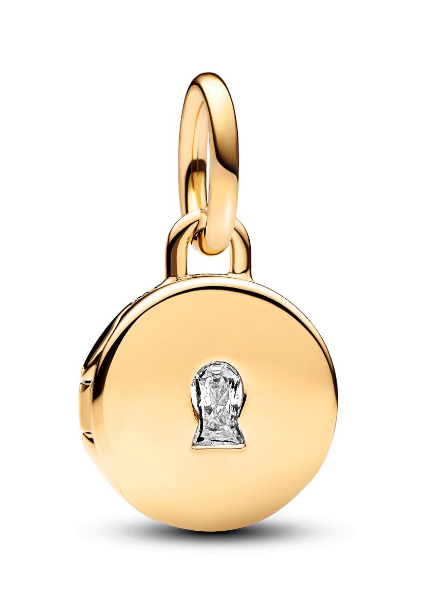 Pandora Moments Openable & Engravable Love Locket Dangle Charm 14k Gold-plated berlock 763066C01