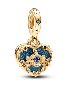 Pandora Disney x Pandora Cinderella’s Carriage & Heart Double Dangle Charm 14k Gold-plated berlock 763072C01