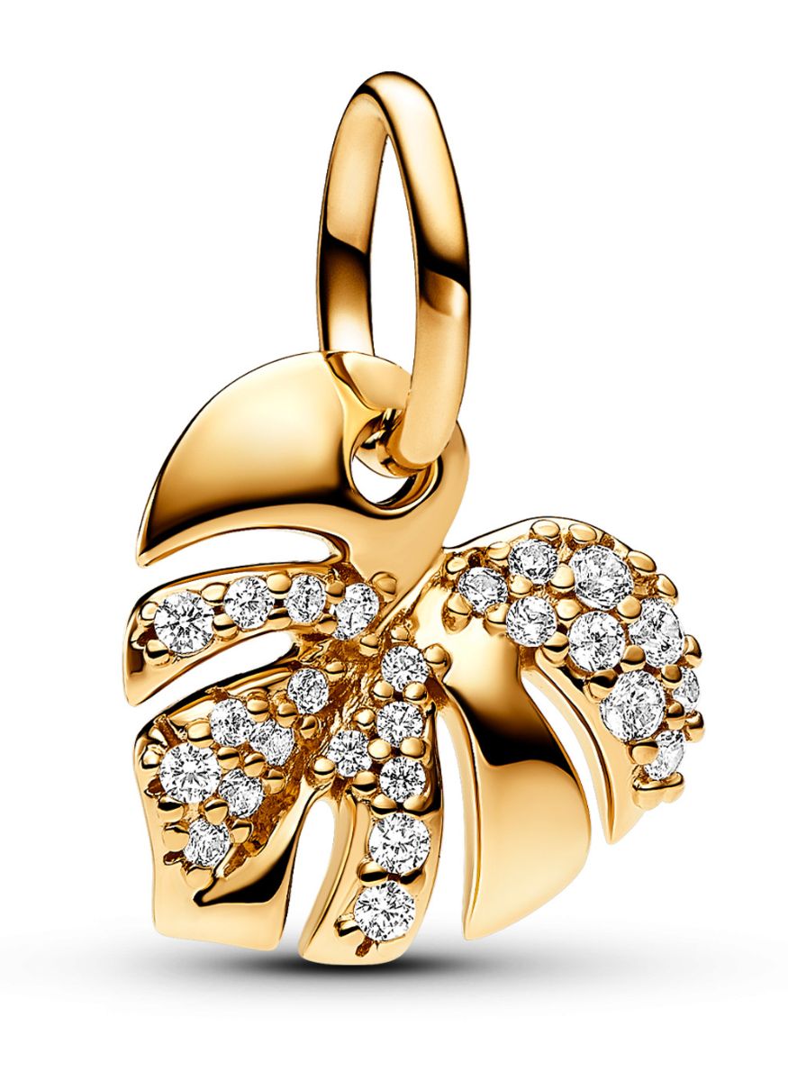 Pandora Moments 14k Gold-plated Cubic Zirconia Clear Sparkling Monstera Leaf berlock 763349C01