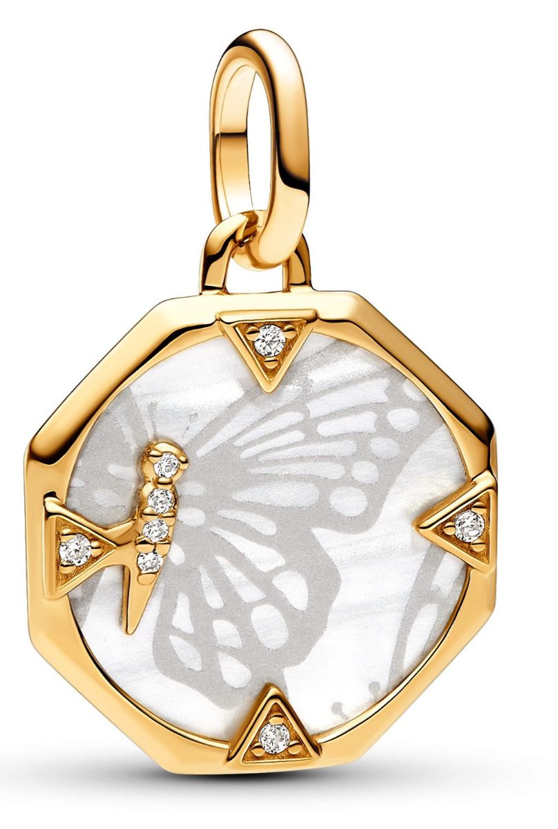 Pandora ME Butterfly Medallion Charm 14k Gold-plated Mixed stone Clear berlock 763366C01