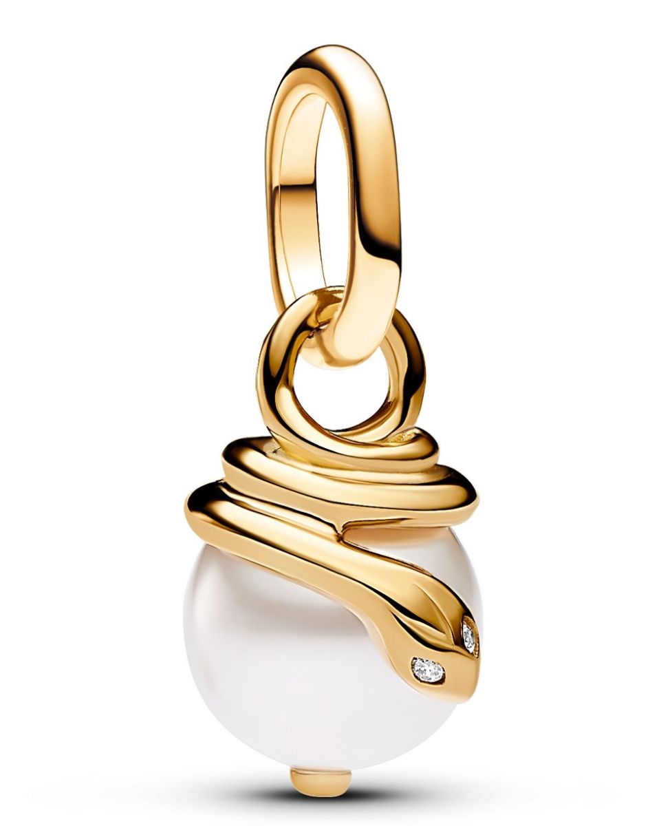 Pandora ME Snake Pearlescent 14k Gold-plated Mixed stone White berlock 763375C01