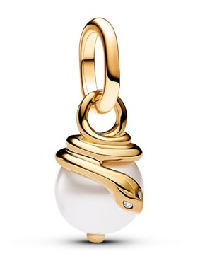 Pandora ME Snake Pearlescent 14k Gold-plated Mixed stone White berlock 763375C01