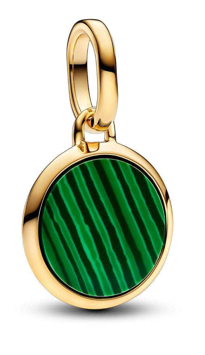 Pandora ME Engravable round 14k gold-plated mini medaljongen with man-made imitation of malachite 763389C01