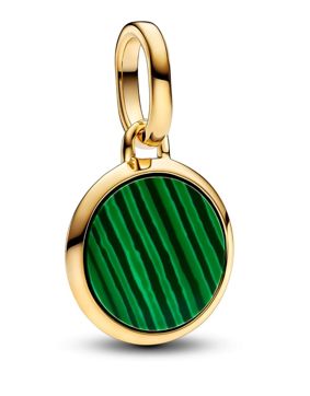 Pandora ME Engravable round 14k gold-plated mini medaljongen with man-made imitation of malachite 763389C01