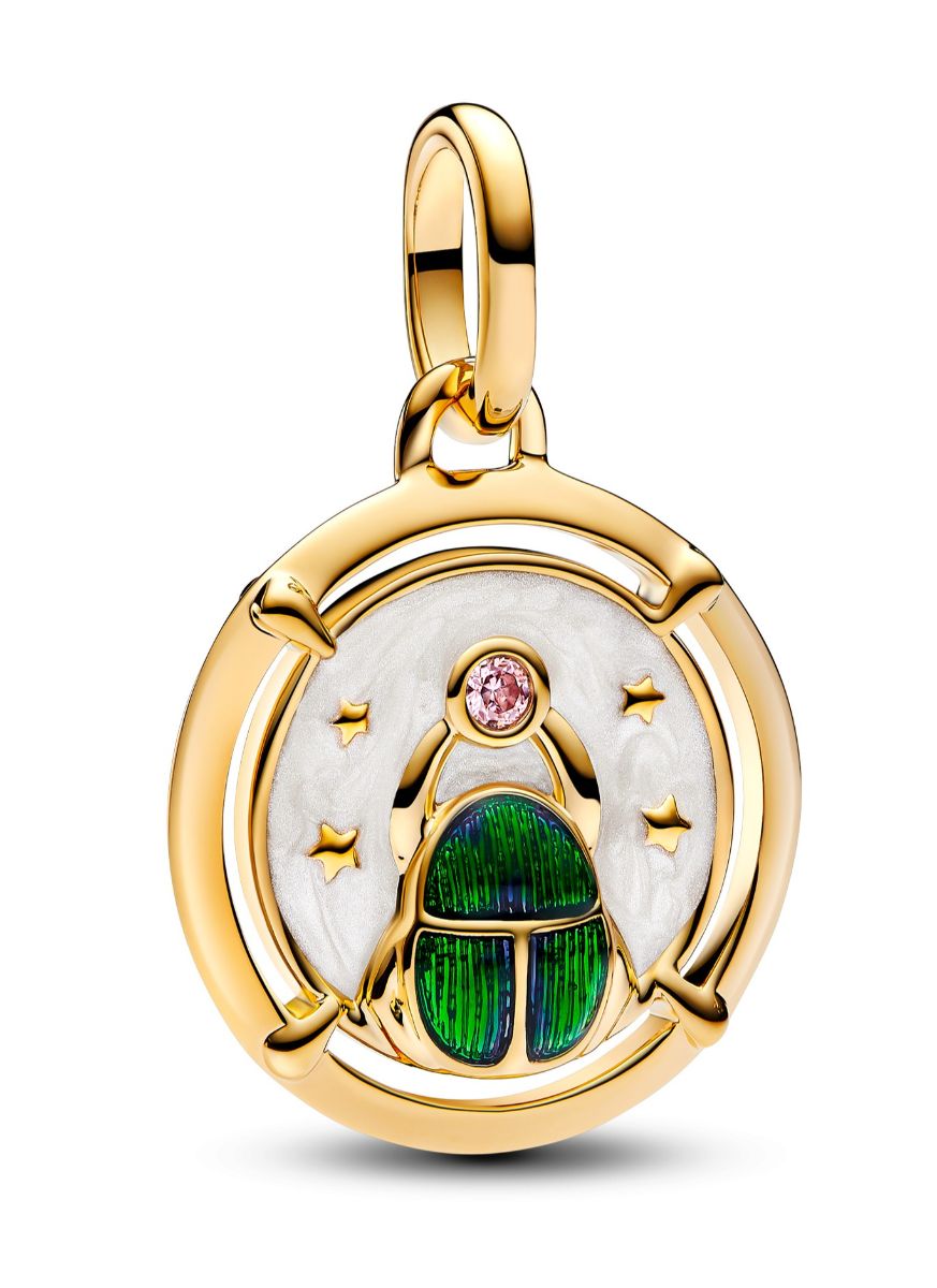 Pandora ME Scarab 14k gold-plated medaljongen with pink cubic zirconia, shimmering white, shaded blue and green enamel 763413C01