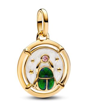 Pandora ME Scarab 14k gold-plated medaljongen with pink cubic zirconia, shimmering white, shaded blue and green enamel 763413C01