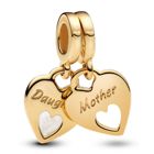 Pandora Moments Mother and daughter hearts 14k gold-plated split dangle with shimmering white enamel berlock 769187C01