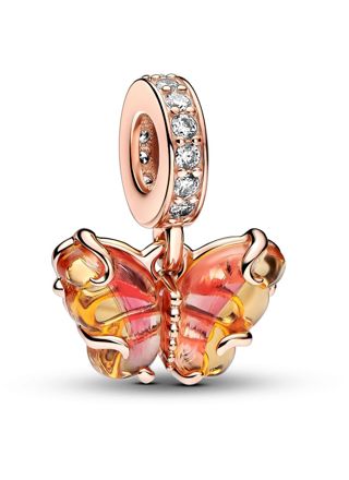 Pandora Moments Pink & Yellow Murano Glass Butterfly Dangle Charm 14k Rose gold-plated blend Pink berlock 782698C01