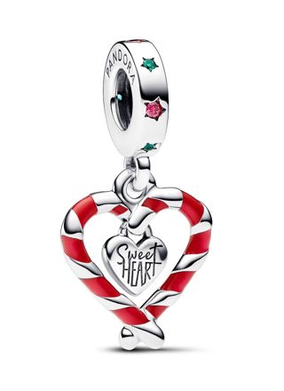 Pandora Moments Double Candy Cane Heart Christmas Sterling silver Enamel berlock 792822C01
