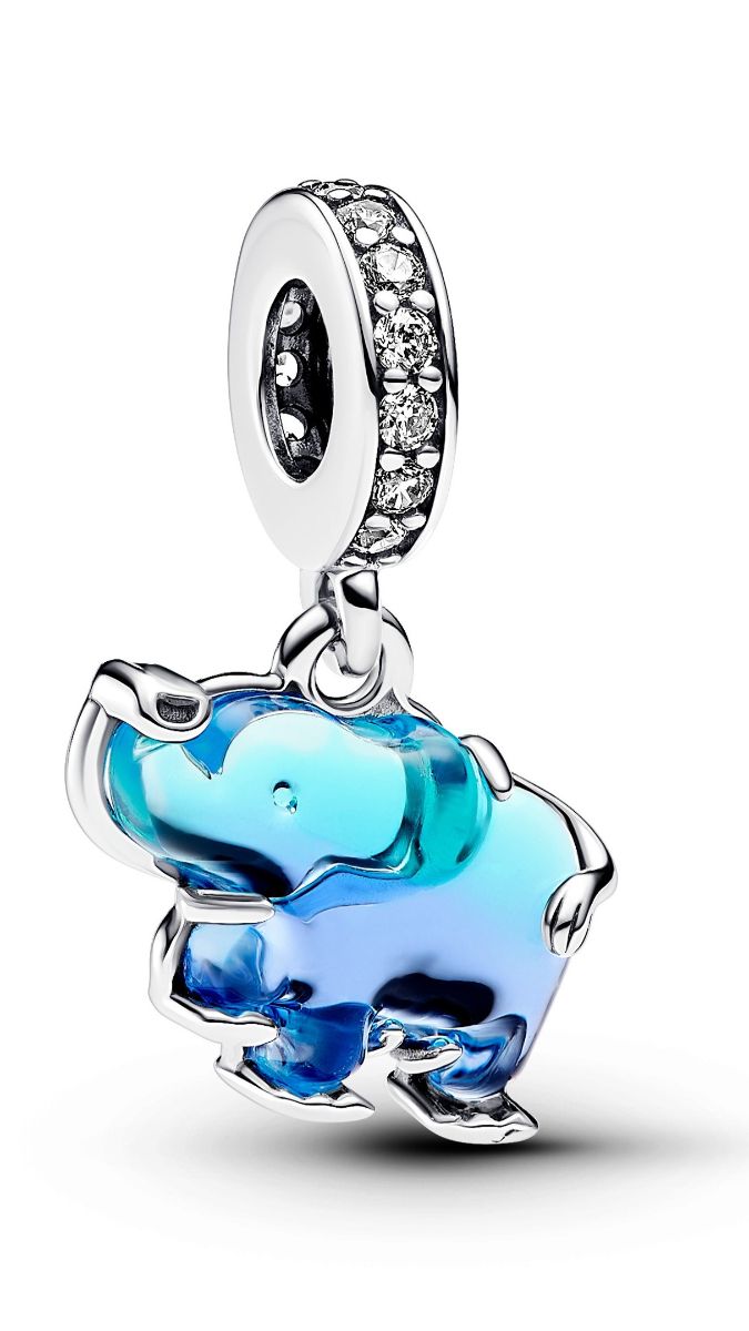Pandora Moments Blue Murano Glass Elephant Sterling silver Glass Cubic Zirconia Blue berlock 793339C01