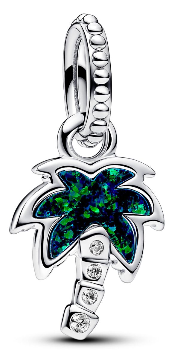 Pandora Moments Opalescent Green Palm Tree Sterling silver Mixed stone Green berlock 793352C01
