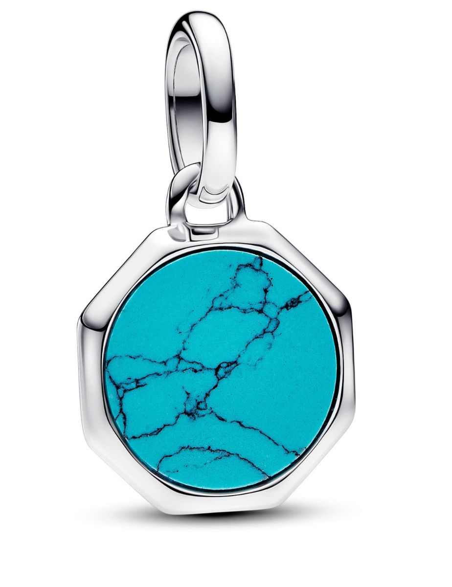 Pandora ME Engravable octagonal sterling silver mini medaljongen with man-made imitation of turquoise 793388C01