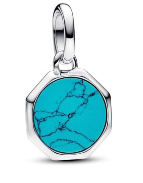 Pandora ME Engravable octagonal sterling silver mini medaljongen with man-made imitation of turquoise 793388C01