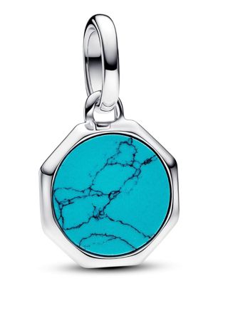 Pandora ME Engravable octagonal sterling silver mini medaljongen with man-made imitation of turquoise 793388C01
