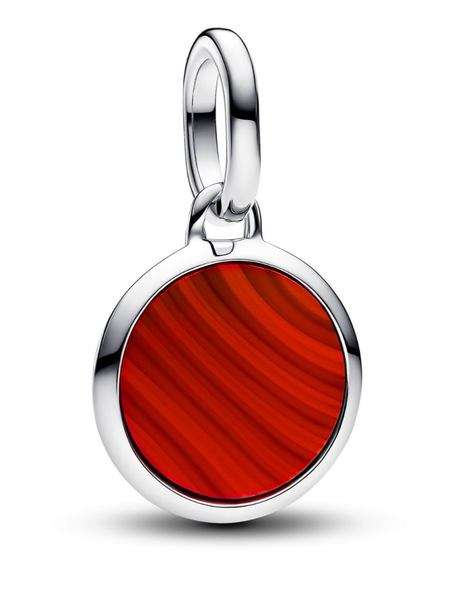 Pandora ME Engravable round sterling silver mini medaljongen with red Murano glass 793389C01