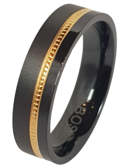 Bosie svart-guldfargad-borstat slät zirkoniumring CMZRPVD-006/5