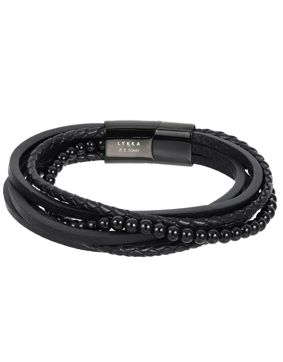Lykken Strong onyx-lader-armband svart