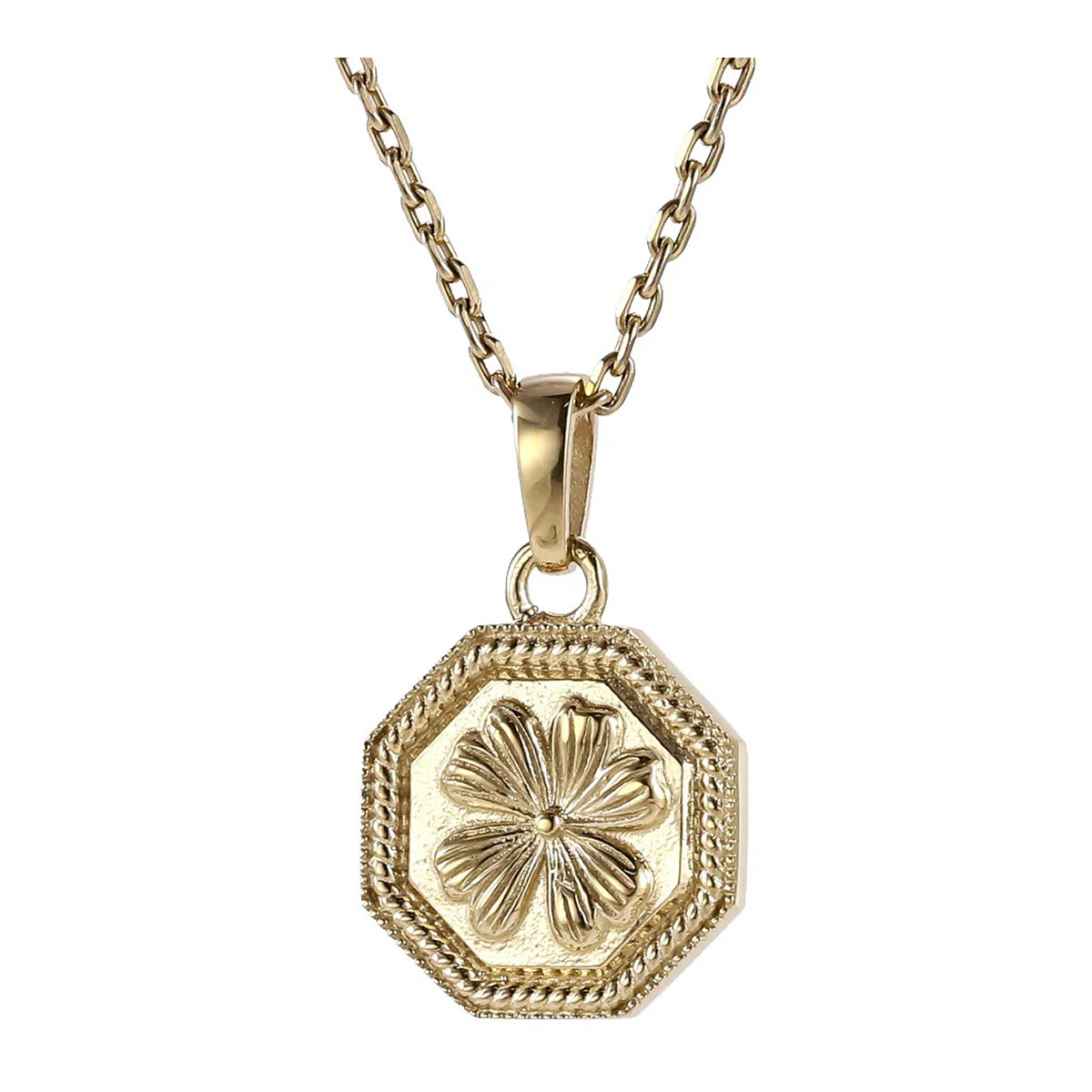 Lykken Trend guldpläterat mynthalsband i stål Fyrklöver