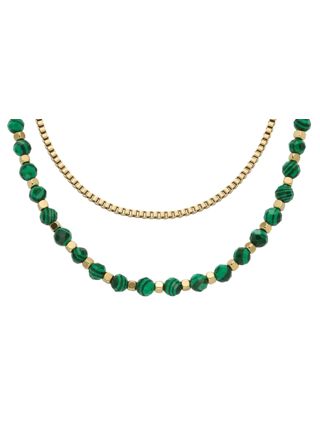 Fossil två kedjor grönt pärlhalsband JA7246710