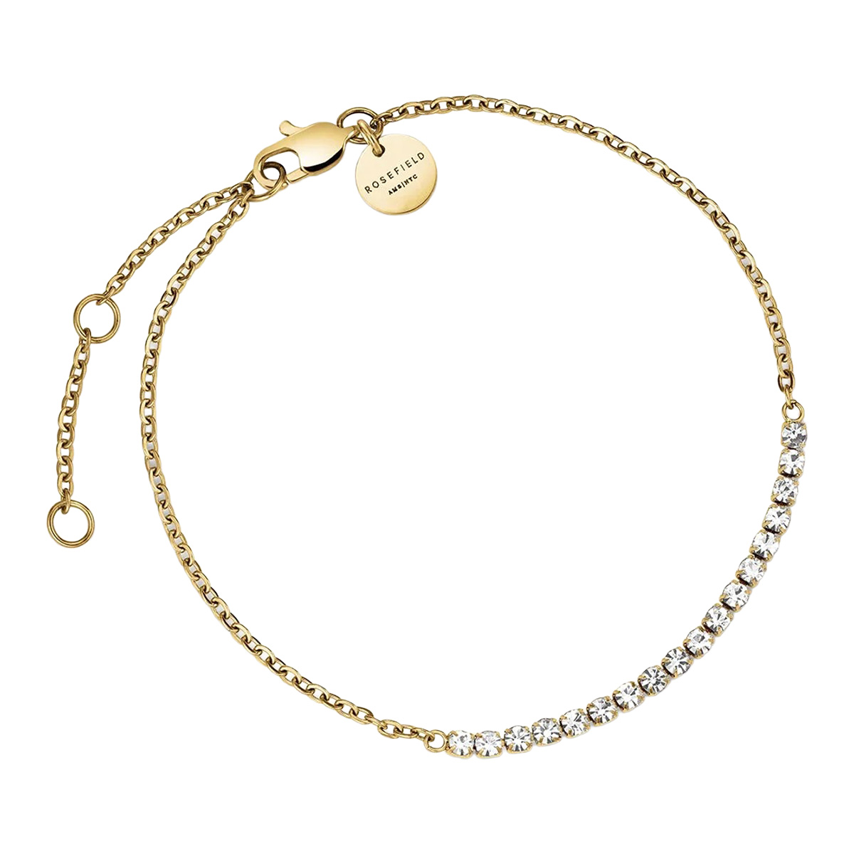 Rosefield Tennis Crystal Clear förgyllt armband JBTCG-J904