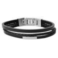 Fossil armband Multi-Strand Silver-Tone Steel and Black Leather Bracelet JF03322040