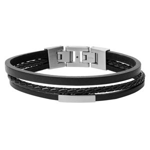 Fossil armband Multi-Strand Silver-Tone Steel and Black Leather Bracelet JF03322040 main product photo