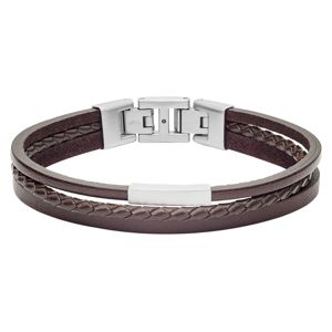 Fossil armband Multi-Strand Silver-Tone Steel and Brown Leather Bracelet JF03323040 main product photo