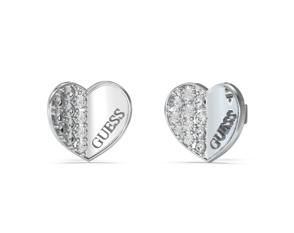 GUESS Lovely silverfärgad pave hjärtörhängen JUBE03038JWRHT/U