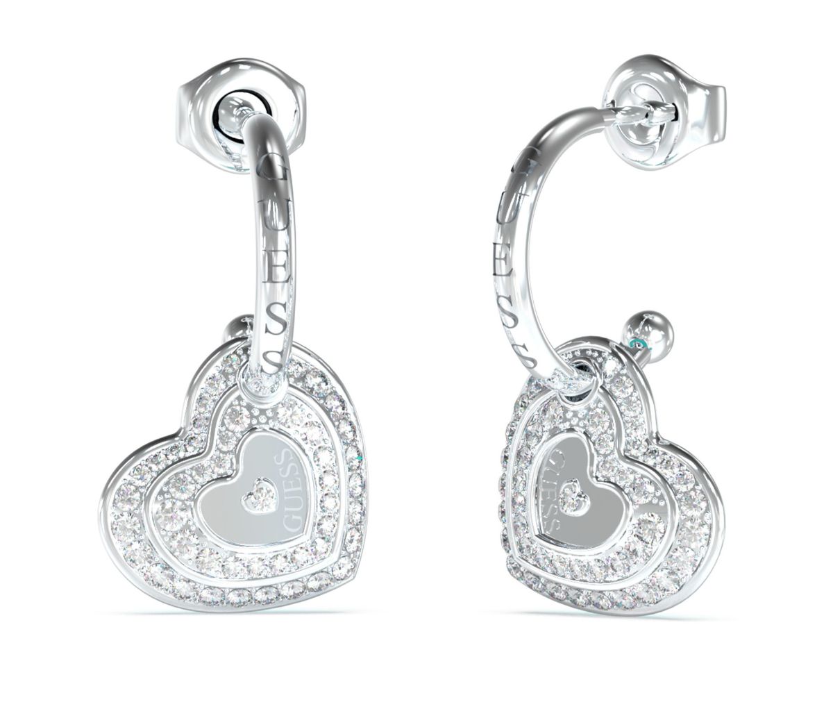 GUESS Love silverfärgade stora hjärtörhängen JUBE04032JWRHT/U