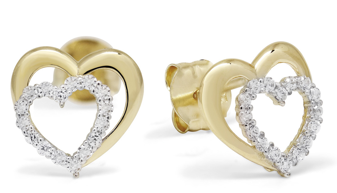 Guldörhängen dubbelhjärta klar zirkon K-E96751Z